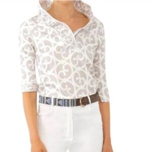 GRETCHEN SCOTT WOMENS RUFFNECK RUFFLE JERSEY KNIT 3/4 SLEEVE BLOUSE TOP LARGE